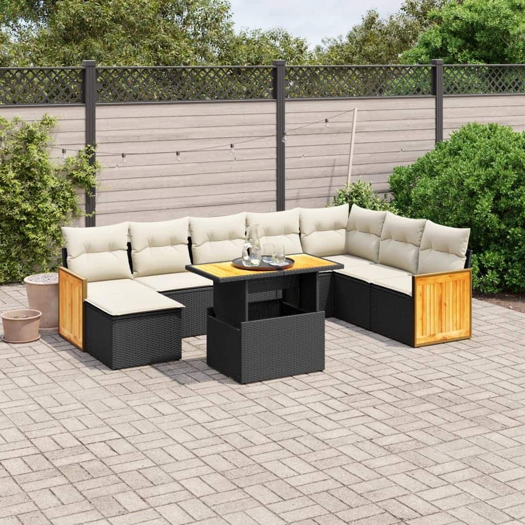 vidaXL Patio Sofa Set with Cushions Sofa Sections and Table 9 Piece Poly Rattan