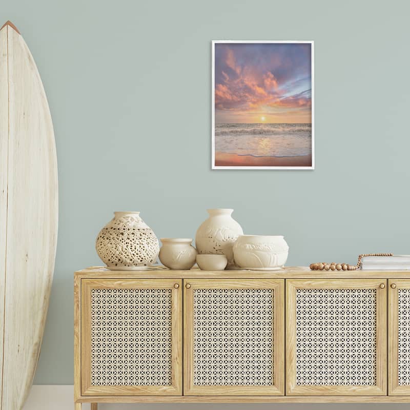 Stupell Sunlit Clouds over Beach Framed Giclee Art Design By Mike Calascibetta