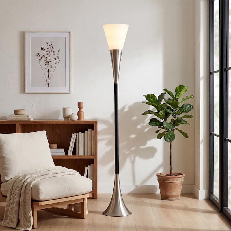 Floor Lamp with Sandblasted Glass Shade E26 Base | Foot Switch | Sturdy Metal Construction | Soft & Even Lighting