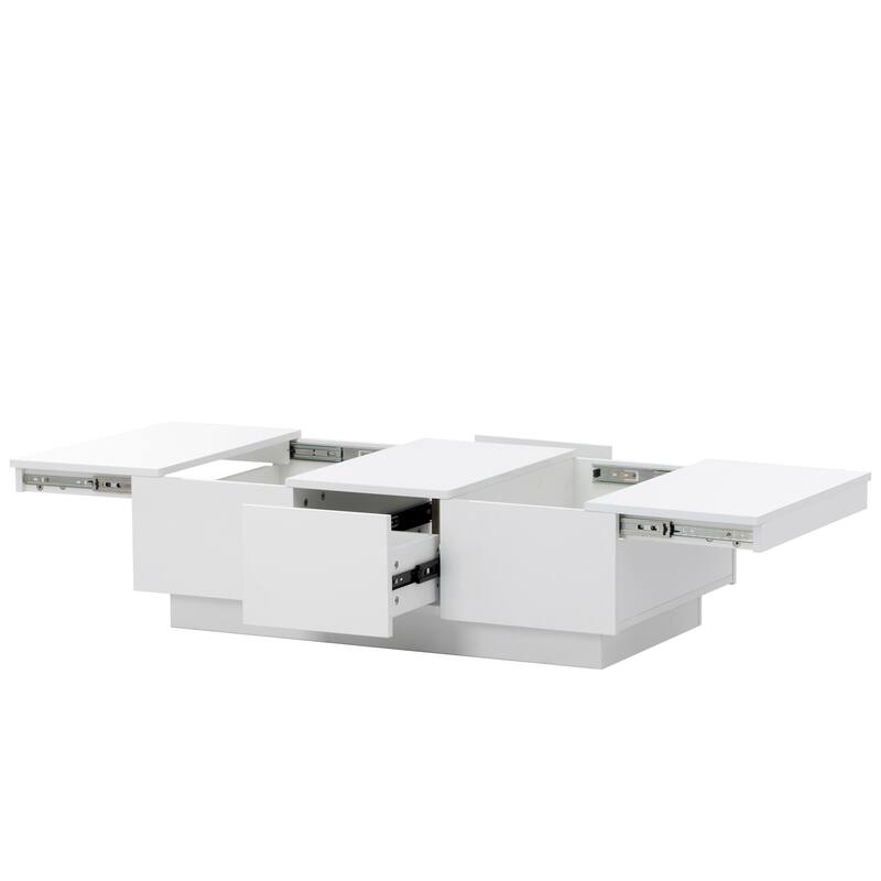 Extendable Coffee Table, Rectangle Center Table w/ 2 Drawers,High-Gloss Hidden Storage Wood Cocktail Table for Living Room