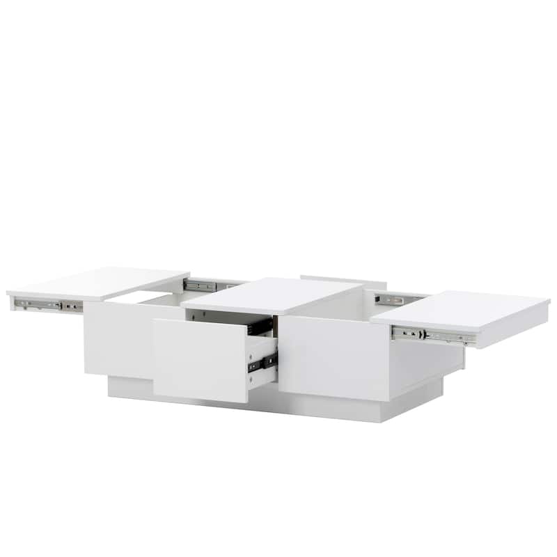 Roomfitters Modern High Gloss Coffee Table with Hidden Storage, Extendable Center Table with Sliding Top with Pull-Out
