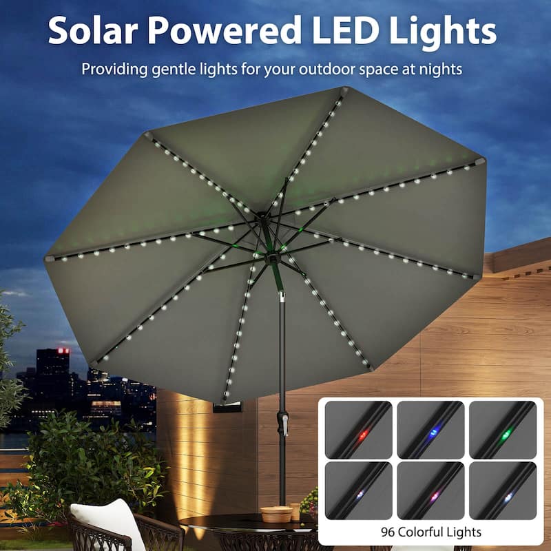 Costway 10 FT Solar Patio Umbrella with 96 LED Lights 35° Adjustable