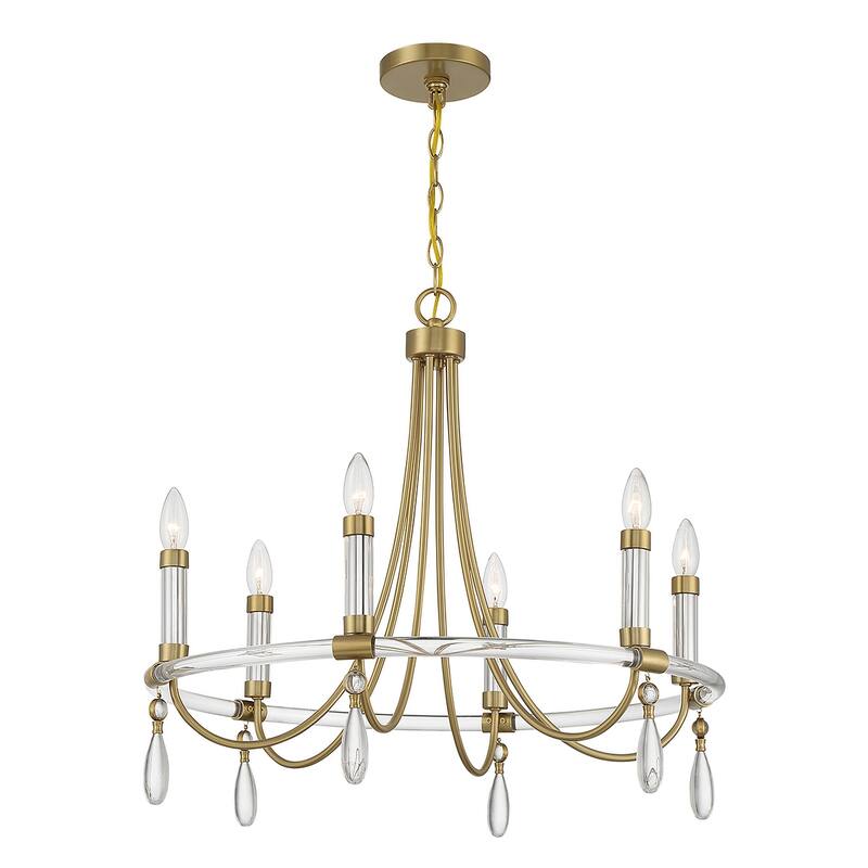 Warm Brass and Chrome Six Light Chandelier from the Mayfair Collection