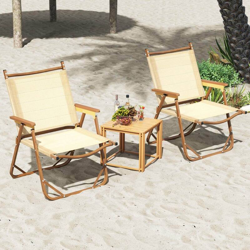 Costway Folding Camp Chairs Set of 2 with Aluminum Frame Support 400 - Beige