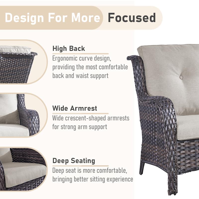 Fire Pit Table with Patio Sofa Chairs Ottomans Brown-Beige - Brown