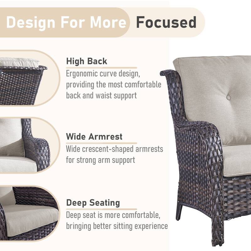 Outdoor Sofa Chair with Coffee Table and Ottoman