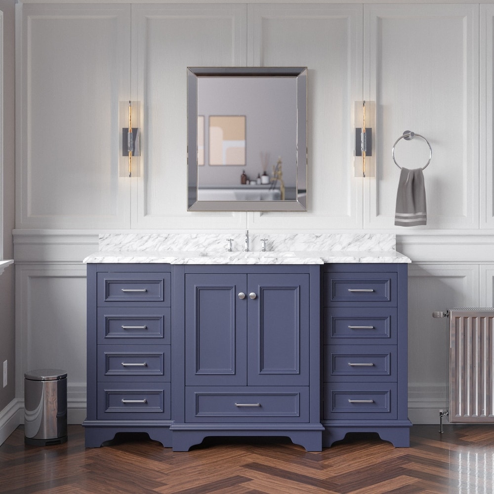 KitchenBathCollection Nantucket 60" Single Bathroom Vanity with Carrara Marble Top