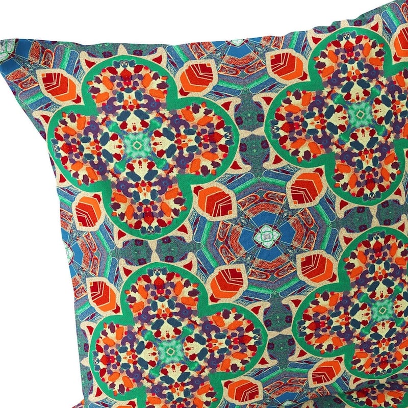 HomeRoots Set of Two 16" X 16" Blue and Orange Blown Seam Floral Indoor Outdoor Throw Pillow - 16.00' X '16.00' X '5.00