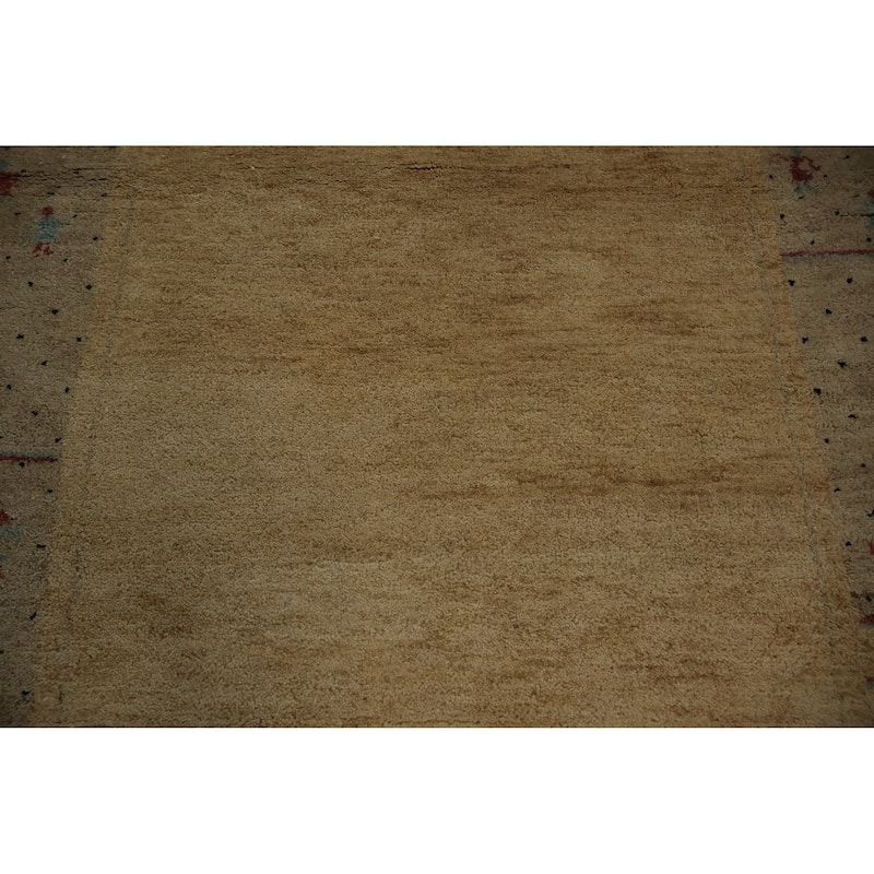 Hand Knotted Oriental 100% Wool Carpet Modern Bordered Yellow & Gold Gabbeh Area Rug - 6' 0'' X 3' 11''