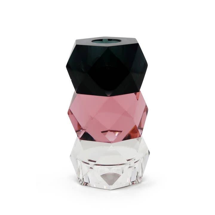 Pink/Black/Clear Crystal Candlesticks - Clear/Pink/Black