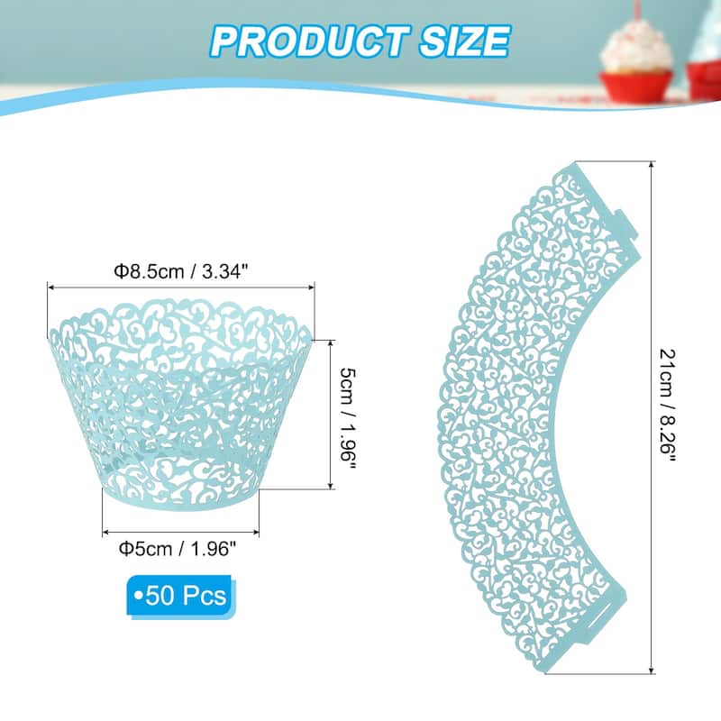 Cupcake Wrappers Paper, 50 Pack Baking Cups Standard Vine Decor - Light Blue