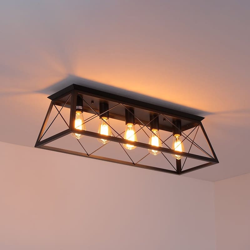 Farmhouse 5-Light Trapezoidal Cage Iron Ceiling Light