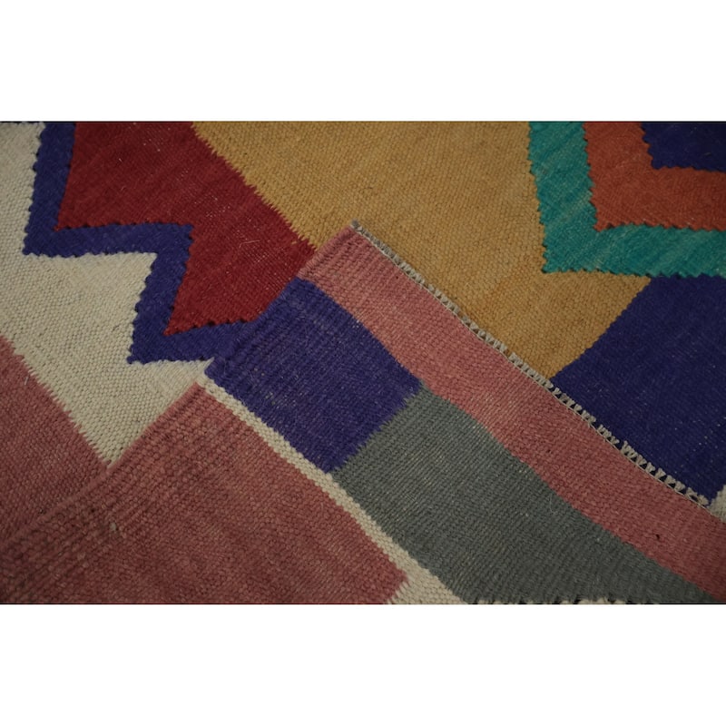Hand Woven Oriental 100% Wool Carpet Southwestern Modern Multi-Colored Kilim Area Rug - 9' 10'' X 8' 0''