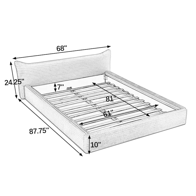 Queen Size Upholstered Platform Bed with Decorative Curved Headboard and Solid Wood Frame