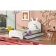 preview thumbnail 4 of 6, White+2 Drawers Chenille Upholstered Twin Size Platform Bed with Cartoon Ears