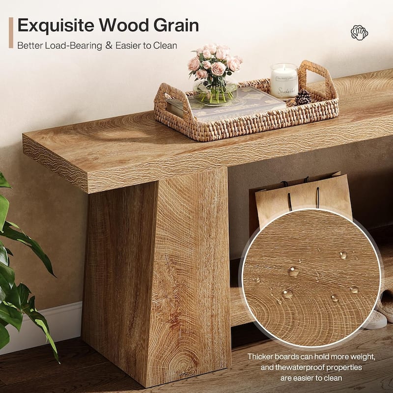 2-Tier Entryway Bench with Storage Shelves for Entryway, Bedroom, Living Room, Natural