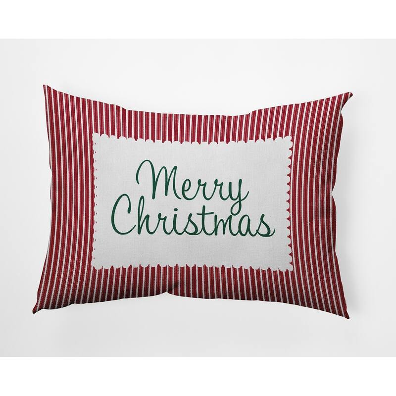 Merry Christmas Ticking Accent Pillow - 14" x 20" - Haute Red