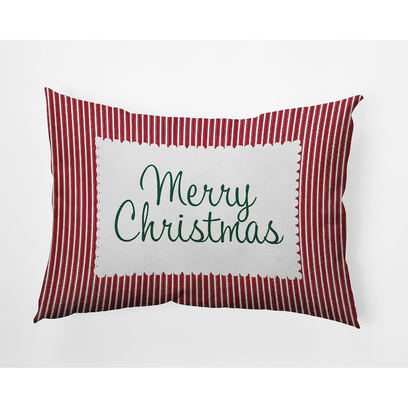 Merry Christmas Ticking Indoor/Outdoor Throw Pillow - 14" x 20" - Haute Red