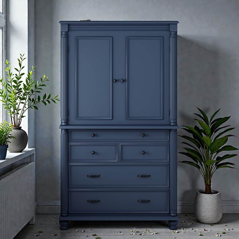 Large Freestanding Kitchen Pantry Cabinet, 77.3 Inch Tall Storage Cupboard with 6 Door Shelves and 5 Drawers - Blue