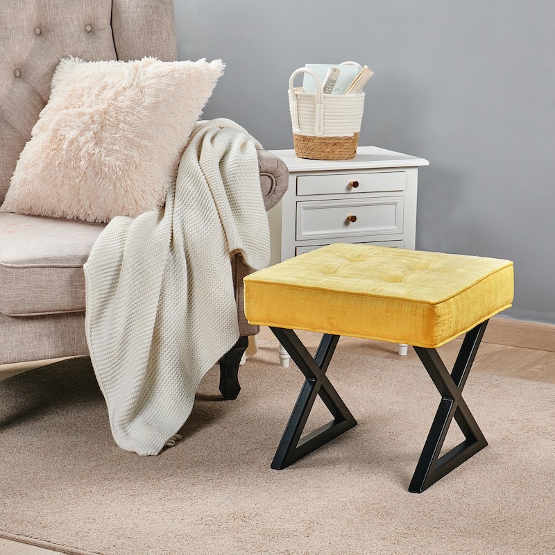 Textured Velvet Ottoman Vanity Stool 18"X18"X17"