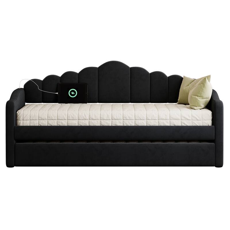 Upholstered Daybed with Trundle ,with USB Charging Ports