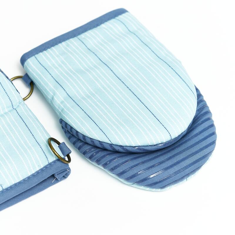 Nautica Home Aqua Striped 100% Cotton Mini Oven Mitt With Silicone Palm (Set of 2)