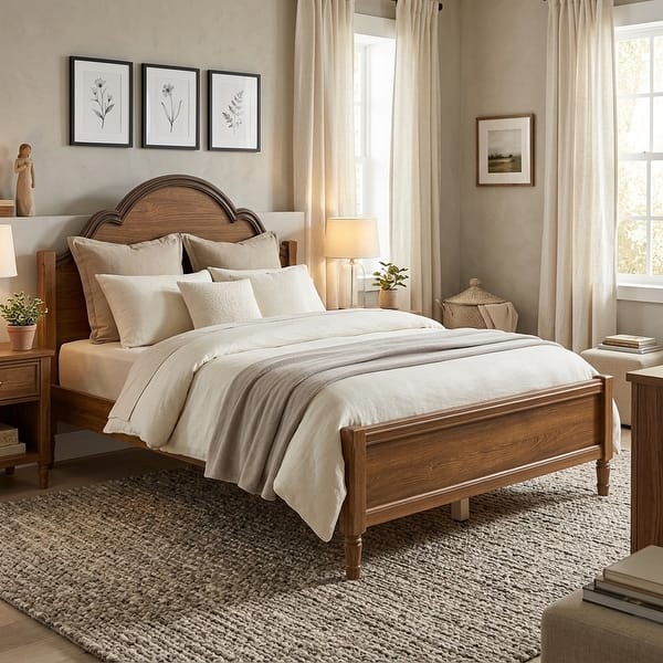 Arched Crown Solid Wood Platform Bed with Turned Legs by Harper&Bright Designs - Walnut - Queen