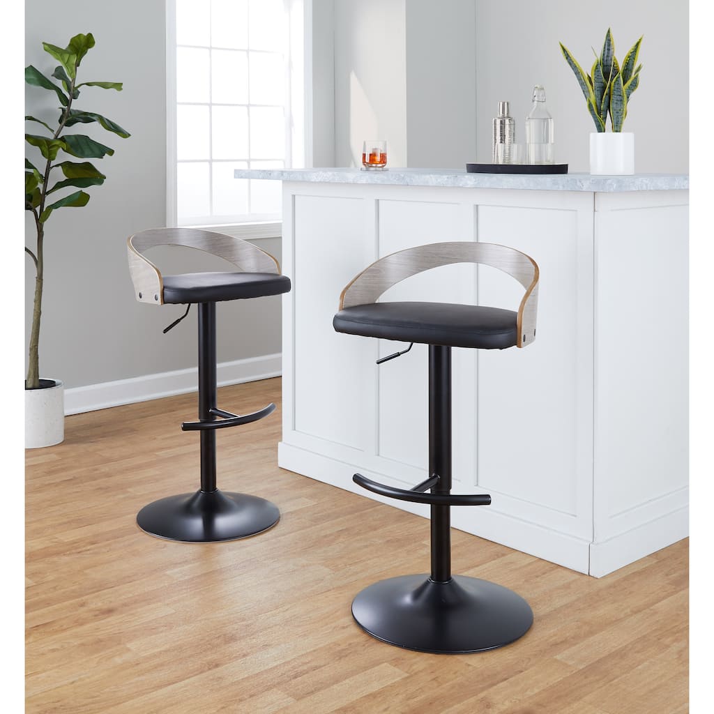 Porch & Den Stavenger Adjustable Bar Stool with Black Metal Base & Rounded T Footrest (Set of 3)