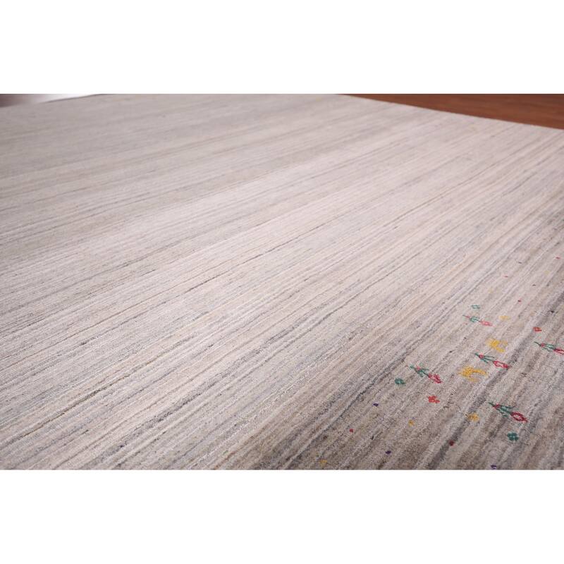 Striped Gabbeh Indian Square Rug Hand-Knotted Wool Carpet - 9'11"x 9'9"