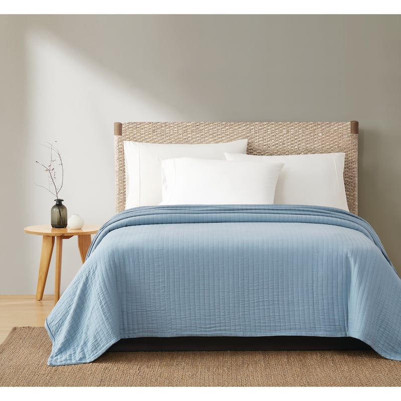 Truly Soft Organic Channel Stitch Blanket - Full/Queen - Light Blue