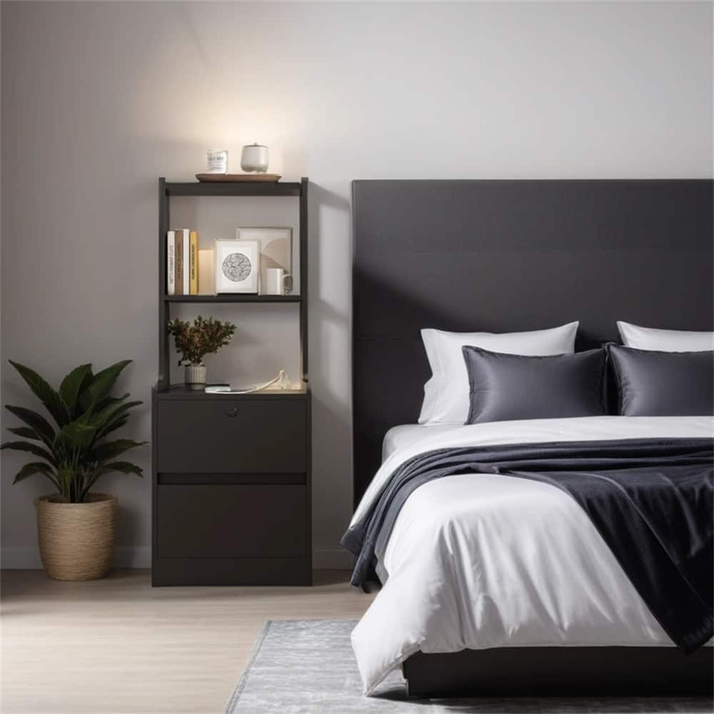 Nightstand with Charging Station,Smart Nightstand with Night Light