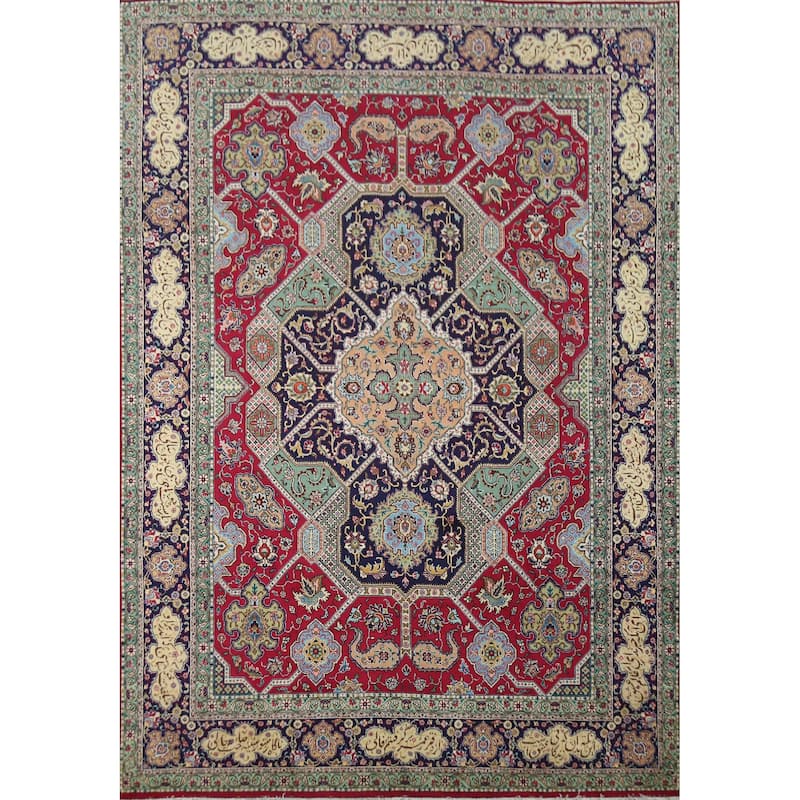 Hand Knotted Oriental 100% Wool Carpet Traditional Medallion Red Tabriz Area Rug - 12' 8'' X 9' 8''
