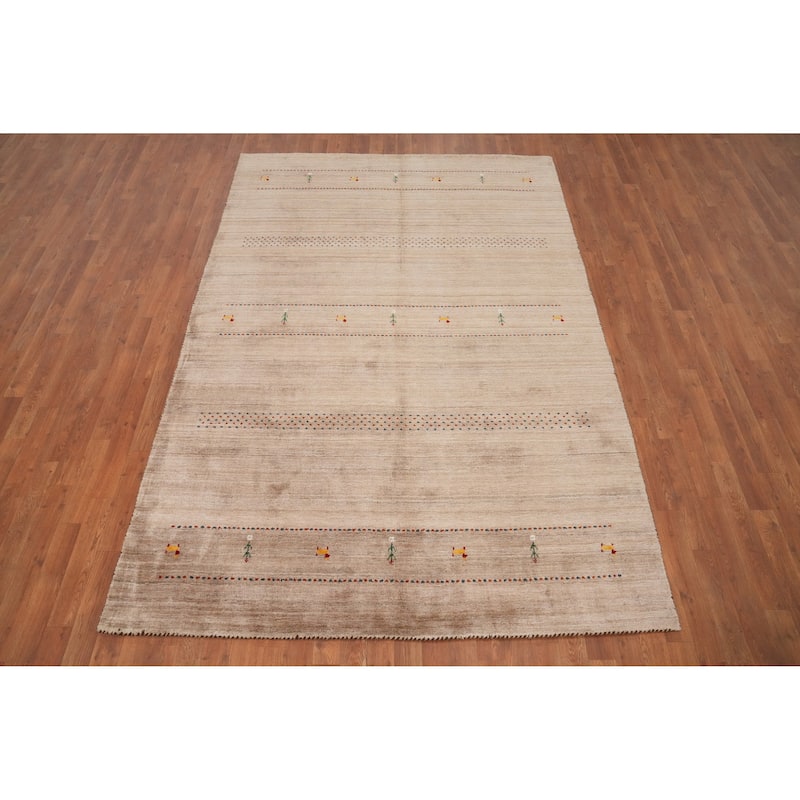 Hand Knotted Oriental 100% Wool Carpet Tribal Animal Pictorial Brown Gabbeh Area Rug - 8' 10'' X 5' 11''