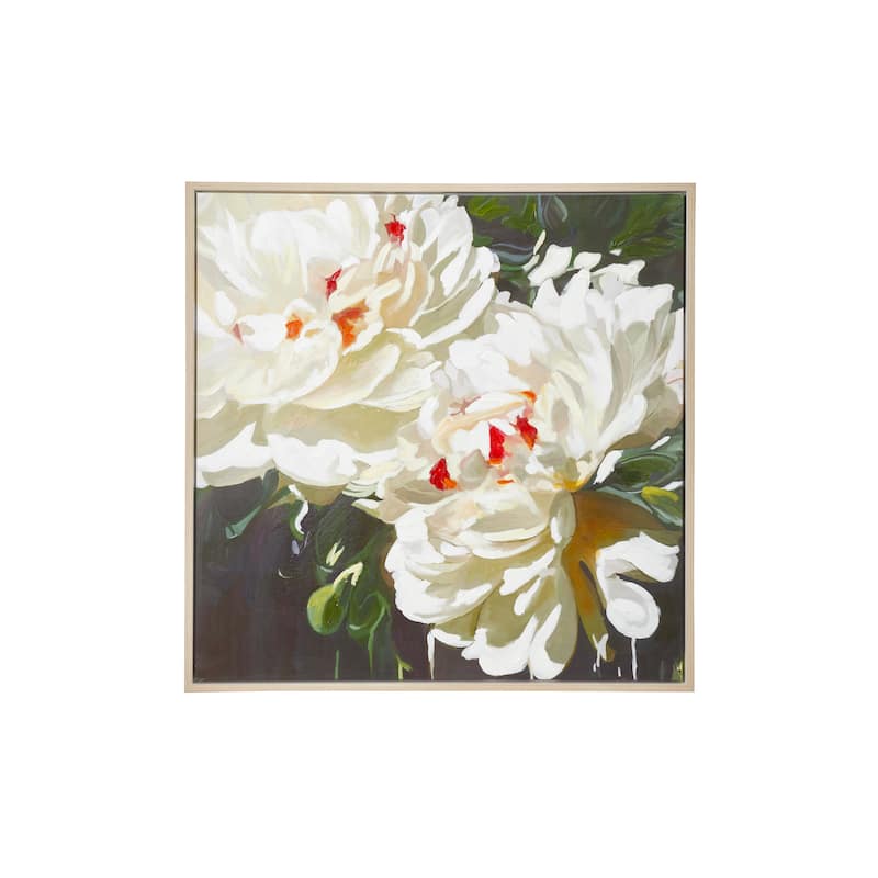 White Canvas Handmade Floral Framed Wall Art with Gold Frame