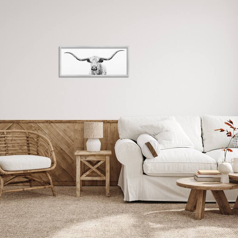 Stupell Longhorn Cattle Gazing Modern White Photography Design Framed Wall Art, Design by PHBurchett