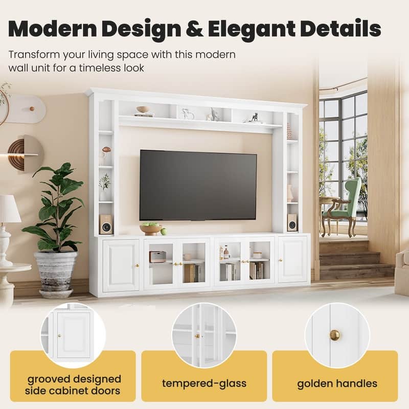 92" Modern 4-Piece Entertainment Center Wall Unit Media Console with Bookshelves for TVs Up to 80"