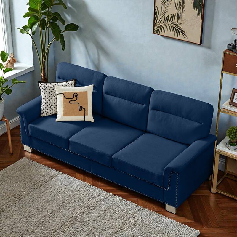 82 Inch Modern 3 Seater Sofa with Snowfleece Fabric, Compressed Upholstered Couch for Living Room Bedroom