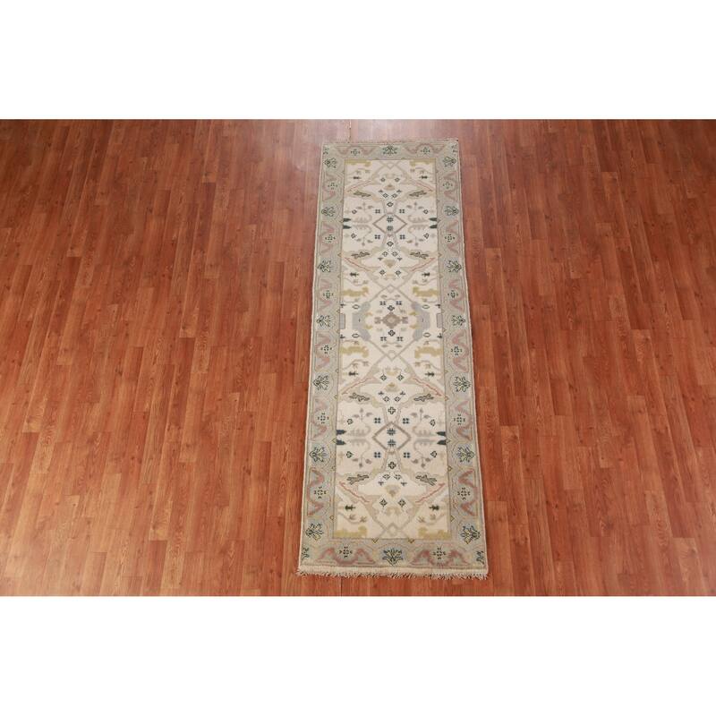 All-Over Oushak Oriental Runner Rug Hand-Knotted Wool Carpet - 2'7"x 7'10"
