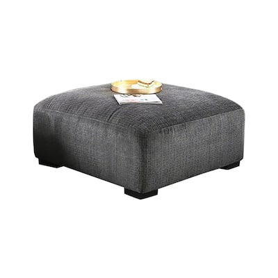 Chenille Upholstered Ottoman in Gray Finish
