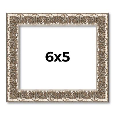 6x5 Frame Silver Versailles Ornate Solid Wood Picture Frame | 1 Inch