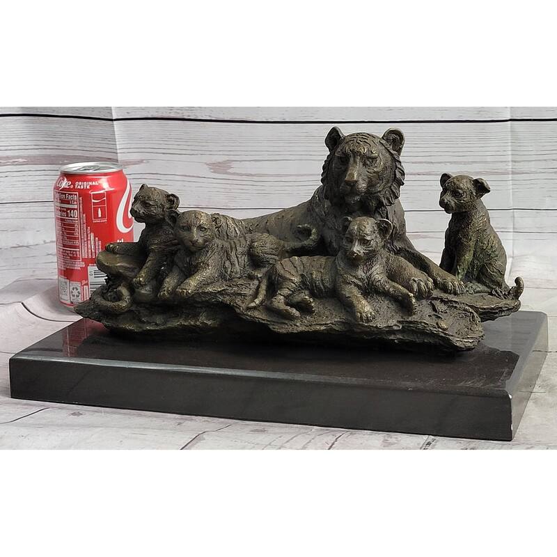 Tiger Family Cubs Asian Wildlife Bronze Sculpture Statue Figure Signed Art Marble Base
