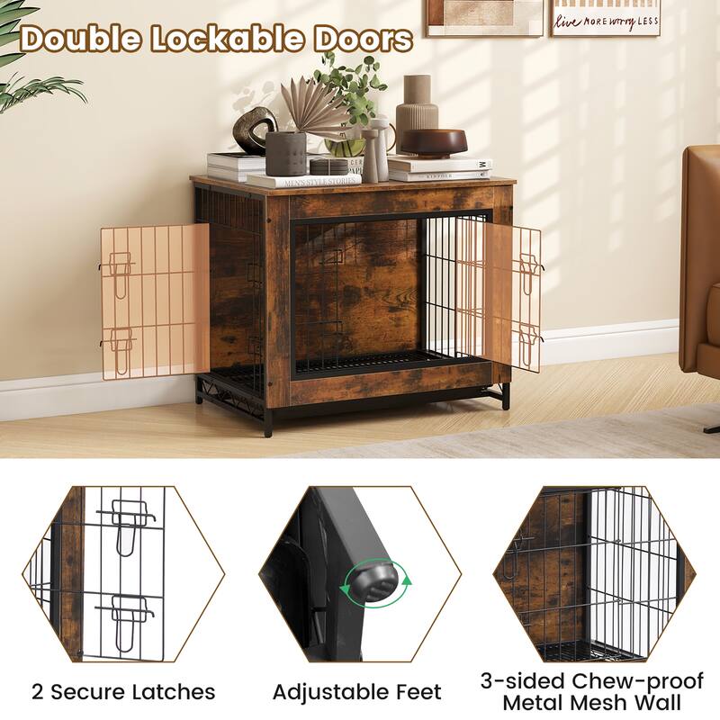 Gymax Industrial Dog Crate Furniture Heavy-duty Kennel Cage w/ 3