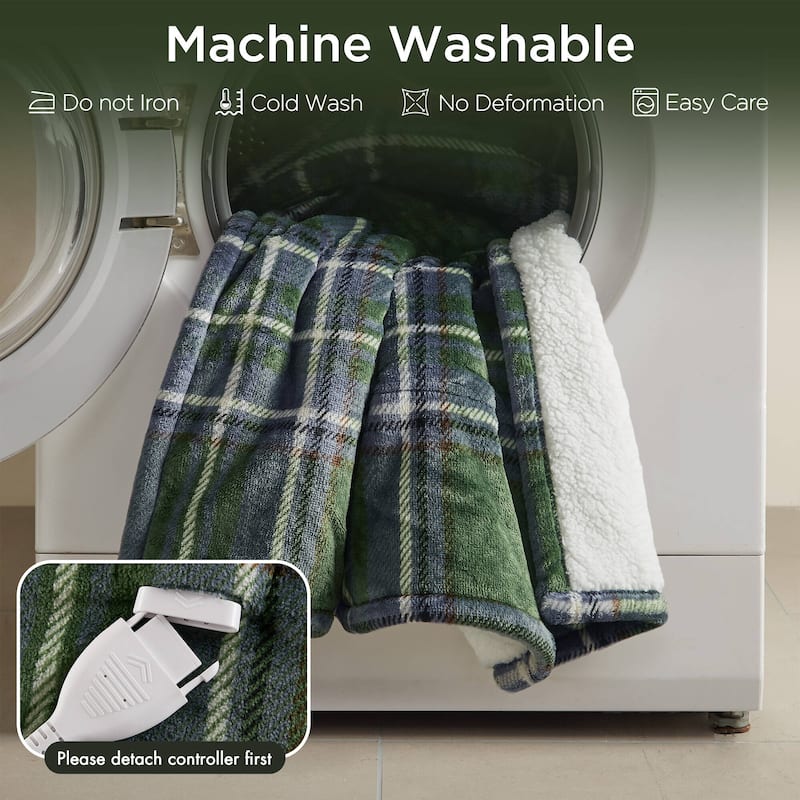 Woolrich Print Plush to Sherpa Heated Throw