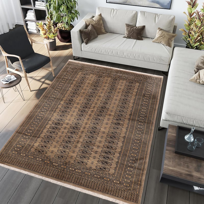 Tribal Bokhara Brock Gray/Black Hand Knotted Wool Rug - 5'1'' x 8'2''