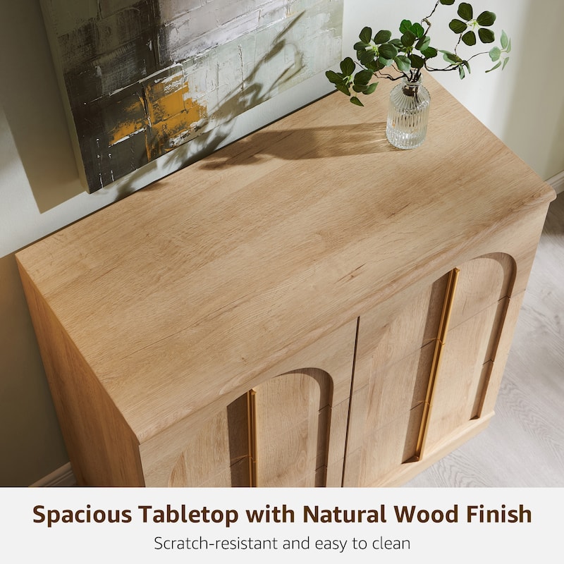 Buffet Cabinet with Arched Doors, Wood Sideboard with Adjustable Shelf