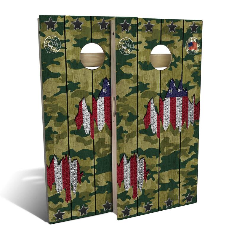 American Flag Camo Outdoor Cornhole Board Set - Backyard 2x4 - NO Accessories