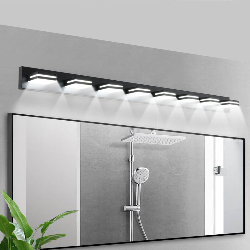 Modern LED Vanity Light, 8-Lights Wall Sconce for Bathroom and Mirror, Sleek Minimalist Design, Energy-Efficient - Black
