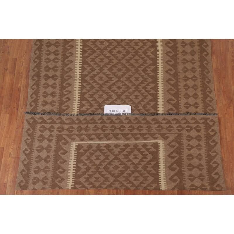 Hand Woven Oriental 100% Wool Carpet Southwestern Geometric Brown Kilim Area Rug - 9' 9'' X 6' 5''
