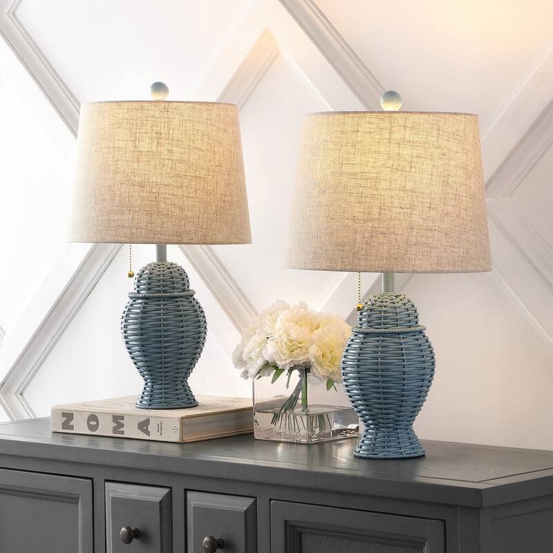 Hunter Wicker 20.5" Bohemian Rustic Iron LED Table Lamp, by JONATHAN Y