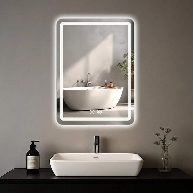 UL Certified Frameless LED Front Light and Backlit 3 Colors Dimmable Anti-Fog Wall Bathroom Vanity Mirror - 72" x 40"-Rounded Corner
